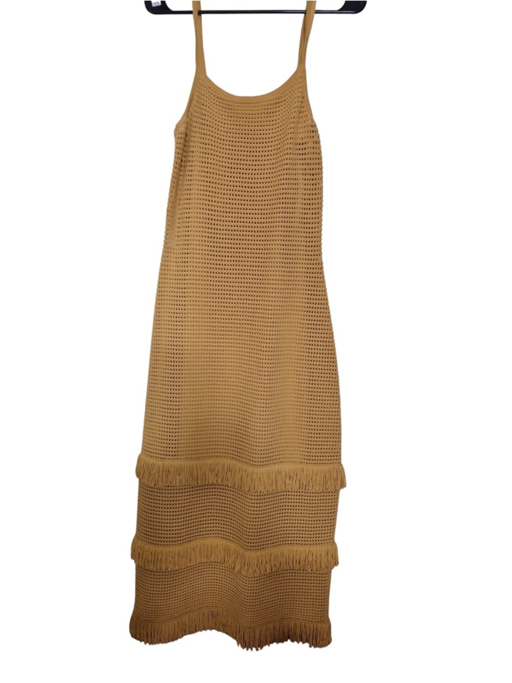 SANDRO Anvers Pointelle Knit Dress in Camel - Picture 5 of 14
